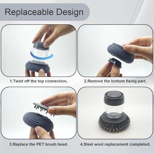 Dish Scrubber with Soap Dispenser, Steel Wool