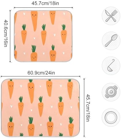 OTVEE Doodle Veggie Print Dish Drying Mat for Kitchen Counter