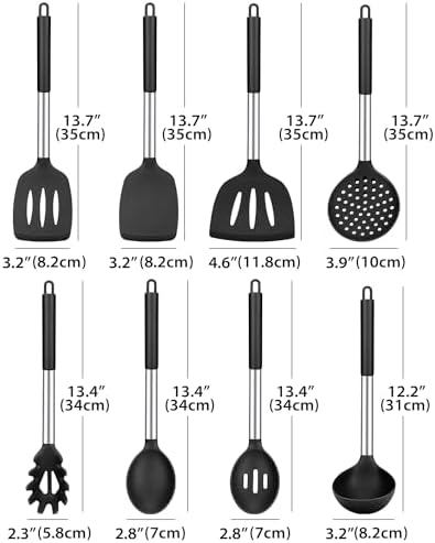 8-Piece Silicone Kitchen Utensils Set with Holder, Black