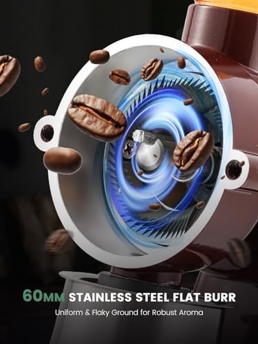 Huanyu 60mm Flat Burr Coffee Grinder, 8 Grind Settings
