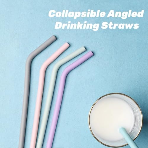 10 Sets Silicone Straws with Case, Collapsible Angled Drinking Straw
