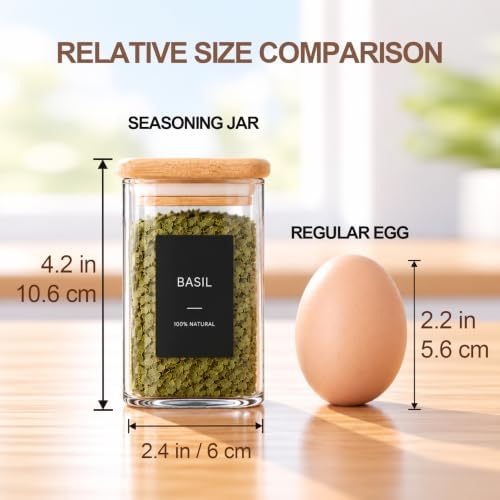 ComSaf Square Glass Spice Jars with Labels 8 oz 16 Pack with Bamboo