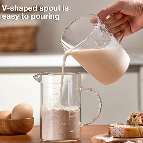 500ML 2 CUP Glass Liquid Measuring Cup With Handle, High Borosilicate