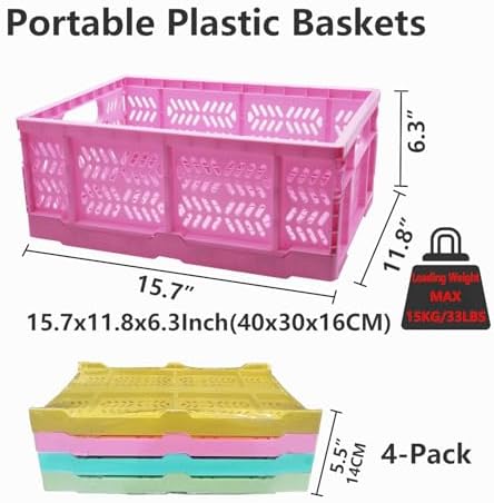 20L Folding Plastic Storage Crates, 4 Pack