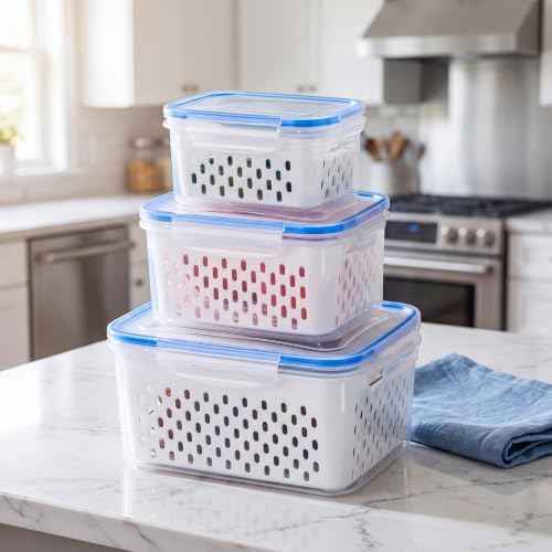 3 Pack Fruit Storage Containers for Fridge with Lids