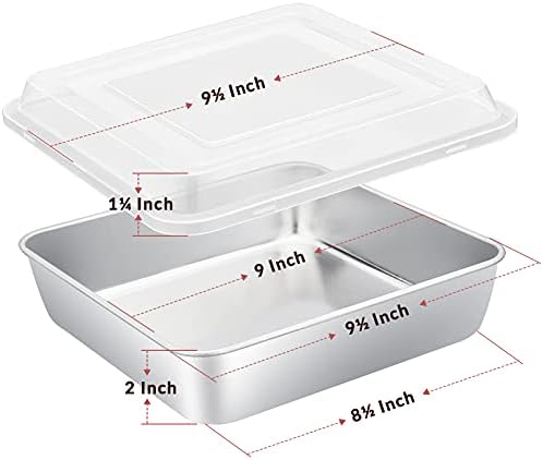 E-far 9 Inch Square Cake Pan with lid, 9x9 Baking Brownie Pans