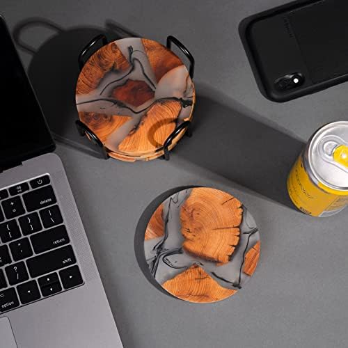 Drink Coaster Set, Wooden Absorbent Coasters, Epoxy Resin Coaster for