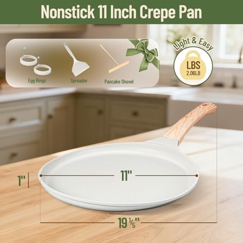 AOSION 11 Inch Nonstick Crepe Pan, Ceramic Coated Pancake Pan, Gray