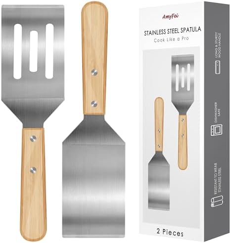 2PCS Stainless Steel Spatula, Wooden Handle