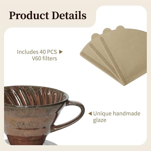 Vintage Ceramic Pour Over Coffee Maker with V60-Style Dripper and 40