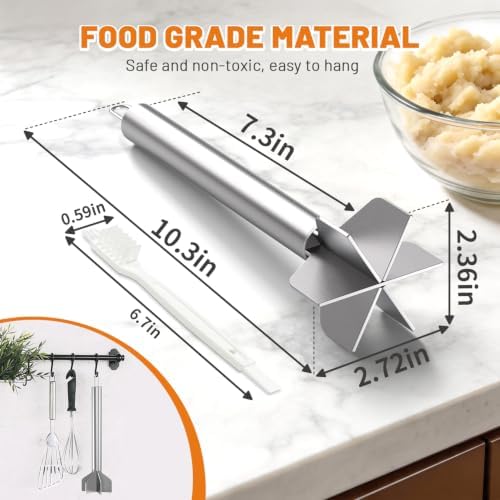 Meat Masher, Stainless Steel 6-Blade Ground Beef Masher with a Brush