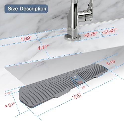 Sink Drain Mat Behind Faucet,Faucet Guard Draining Mat, 90° Foldable