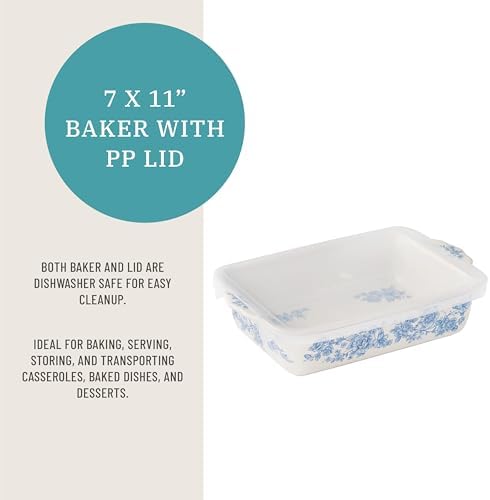 Rectangular Baking Dish with Lid, 7x11 Inch, Ceramic Stoneware, Floral