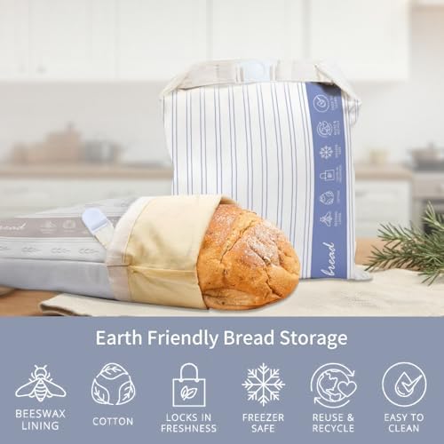 Saicefe 2 Pack Reusable Beeswax Bread Bags