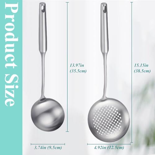 Soup Ladle and Slotted Spoon Set of 2, Stainless Steel Kitchen Utensil