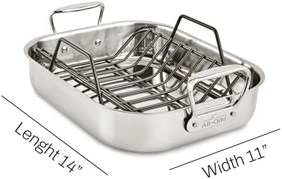 All-Clad Specialty Stainless Steel Roaster with Nonstick Rack 11x14 Inch Oven Broiler Safe 600F Roaster Pan, Pots and Pans, Bakeware, Silver