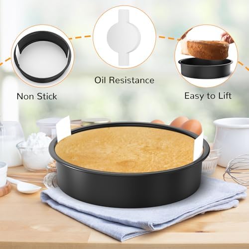9 Inch Round Cake Pan Set of 3, Nonstick Baking Pans with 100PCS
