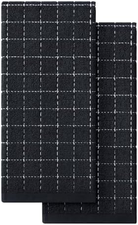 Homaxy 100% Cotton Terry Kitchen Towels, 2 Pack, Black