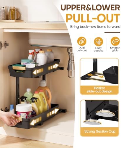 Homde Sliding Under Sink Organizer: 2-Pack Pull-Out Rack for Kitchen