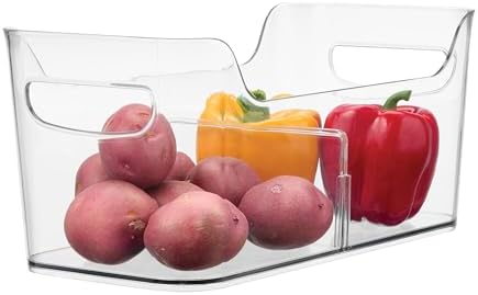 iDesign Divided Fridge Organizer Bin with Handles, Clear