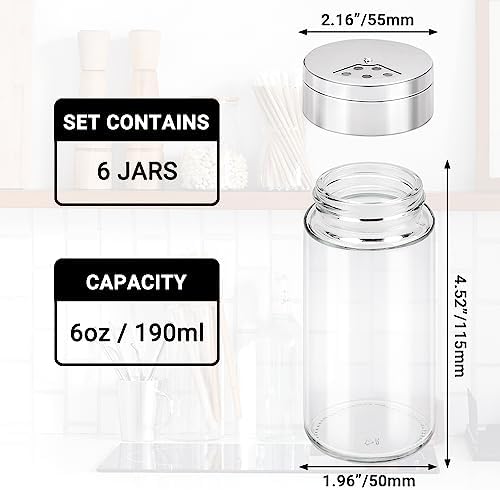 Segarty Spice Jar with Shaker Lids, 6 Pack 6 oz Spice Jars with