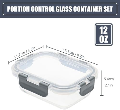 6pack 12oz Small Glass Meal Prep Containers with Lids