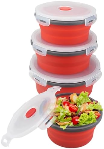Collapsible Bowls with Lids, 4Pcs 5/6/7/8 Inch Round Silicone Food