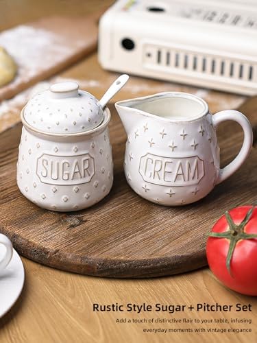 GDCZ Ceramic Sugar and Creamer Set, Coffee Serving Set (White)