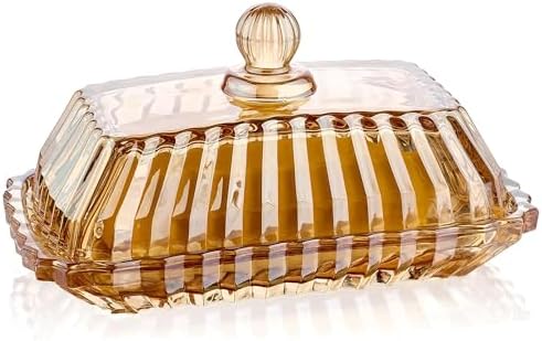 Champagne Glass Butter Dish with Lid - Elegant Ribbed Butter Holder