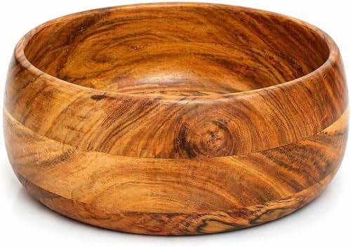 Acacia Wood Serving Bowl 10 x 4 Inch Large Round For Salad Fruit