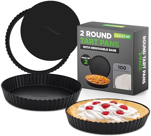 NutriChef 2 Round Tart Pans | 9 Inch Carbon Steel Cheesecake Baking