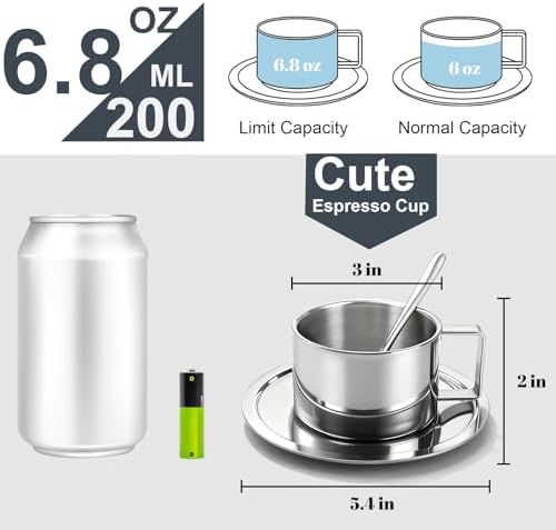 ZENFUN 4 Pack 6.8 oz Coffee Cups Set, 18/8 Stainless Steel Espresso
