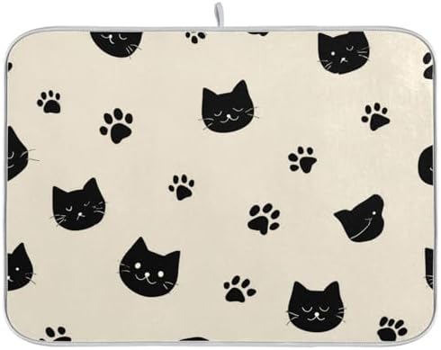 OTVEE Cute Cat Art Dish Drying Mat for Kitchen Counter Absorbent Heat