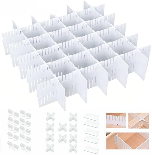 20 PCS Drawer Divider with 25 Accessories, Adjustable Drawer Organizer