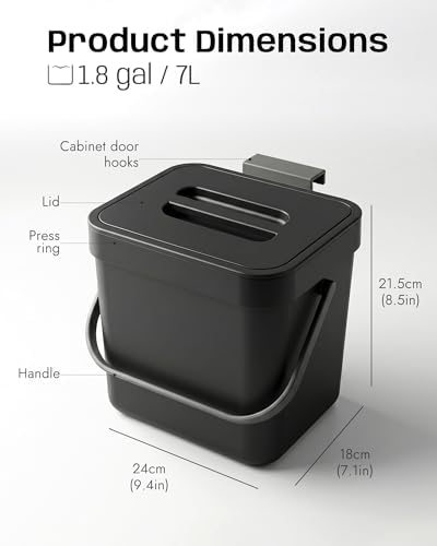 Countertop Compost Bin, 1.8 Gal, Black