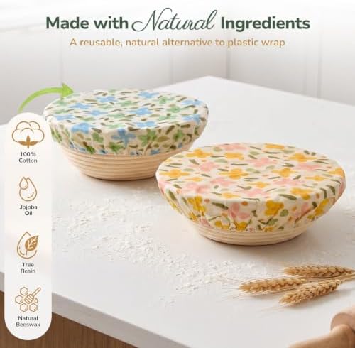 Reusable Beeswax Bowl Covers for Sourdough, 2 Pack, 10 Inch