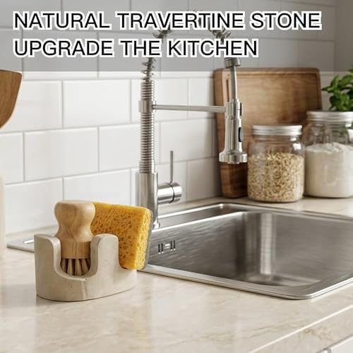 Travertine 2-Slot Sponge and Brush Holder, Beige