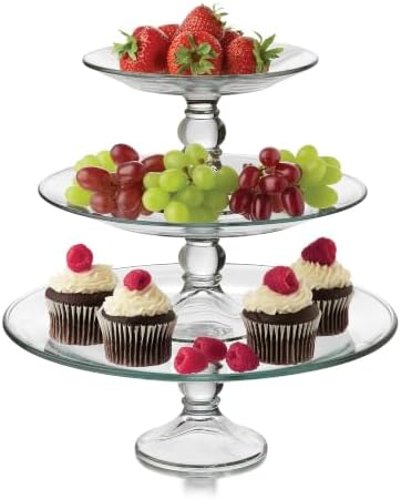 Libbey Selene 3 Tier Serving Stand Set, Elegant, Curvy Style Glass