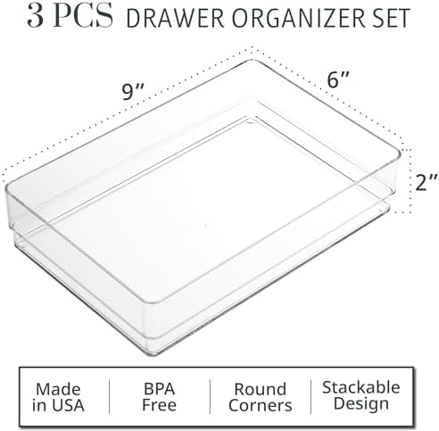 STORi SimpleSort 3-Piece Stackable Clear Drawer Organizer Set | 9" x