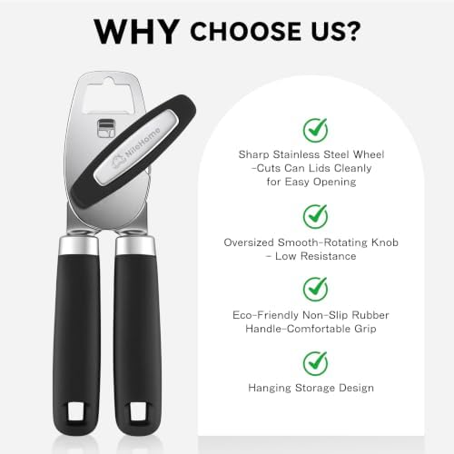 NileHome Smooth Edge Manual Can Opener, Sharp Steel Wheel Senior