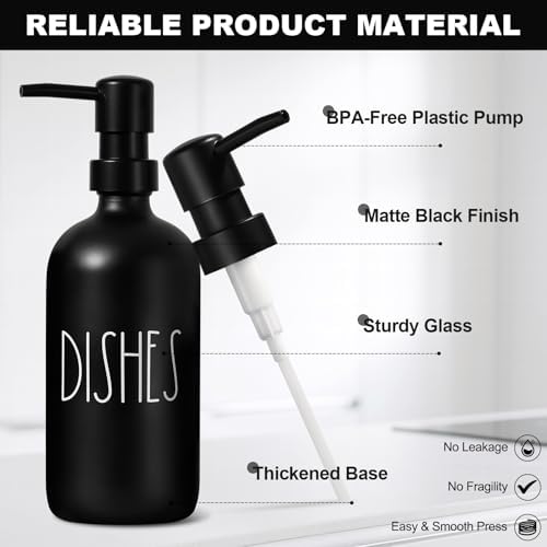 Black Glass Hand and Dish Soap Dispenser Set, 17 fl oz