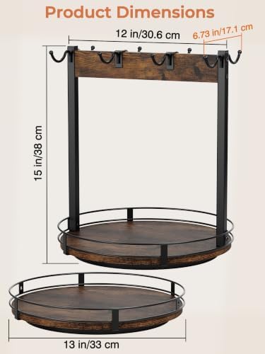 Large Corner Coffee Mug Holder with 13" Rotating Lazy Susan, Mug