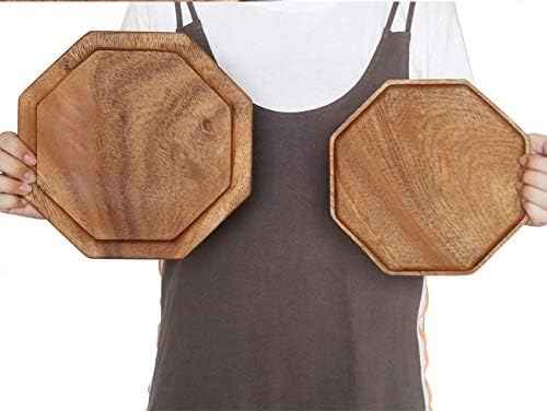 2 Acacia Wooden Trays Serving Platter Cheese Veggie Round Charcuterie Board