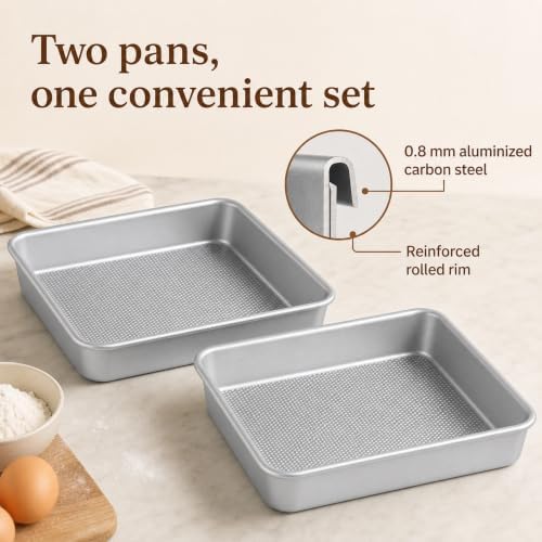 9 Inch Square Baking Pan Set of 2, Nonstick Aluminized Steel