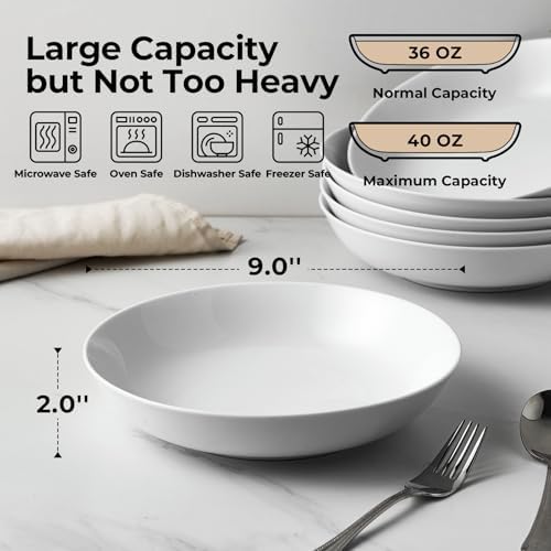 Y YHY 9" Pasta Bowls, 40oz Large Salad Bowls Set of 6, Wide Shallow