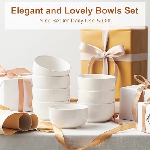 Jassceram 12 oz Ice Cream Bowls, Set of 8, 4.5 Inch, White