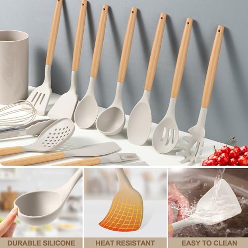LIANYU 15-Piece Kitchen Cooking Utensils Set with Holder, Silicone