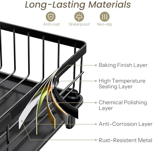 SNTD Dish Drying Rack, 11" W x 15" L, Black
