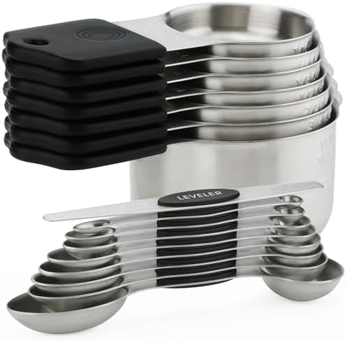 Magnetic Measuring Cups and Spoons Set of 16 Includes 7pcs Stainless