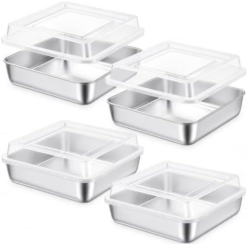 4 Pieces 8 x 8 Baking Pan with Lid, Stainless Steel Square Cake Pan